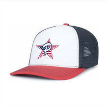 Load image into Gallery viewer, White, Navy &amp; Red Snapback Hat
