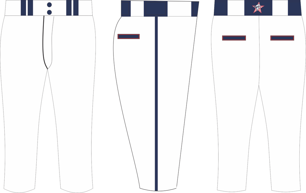 White Softball Pants (Navy Piping)